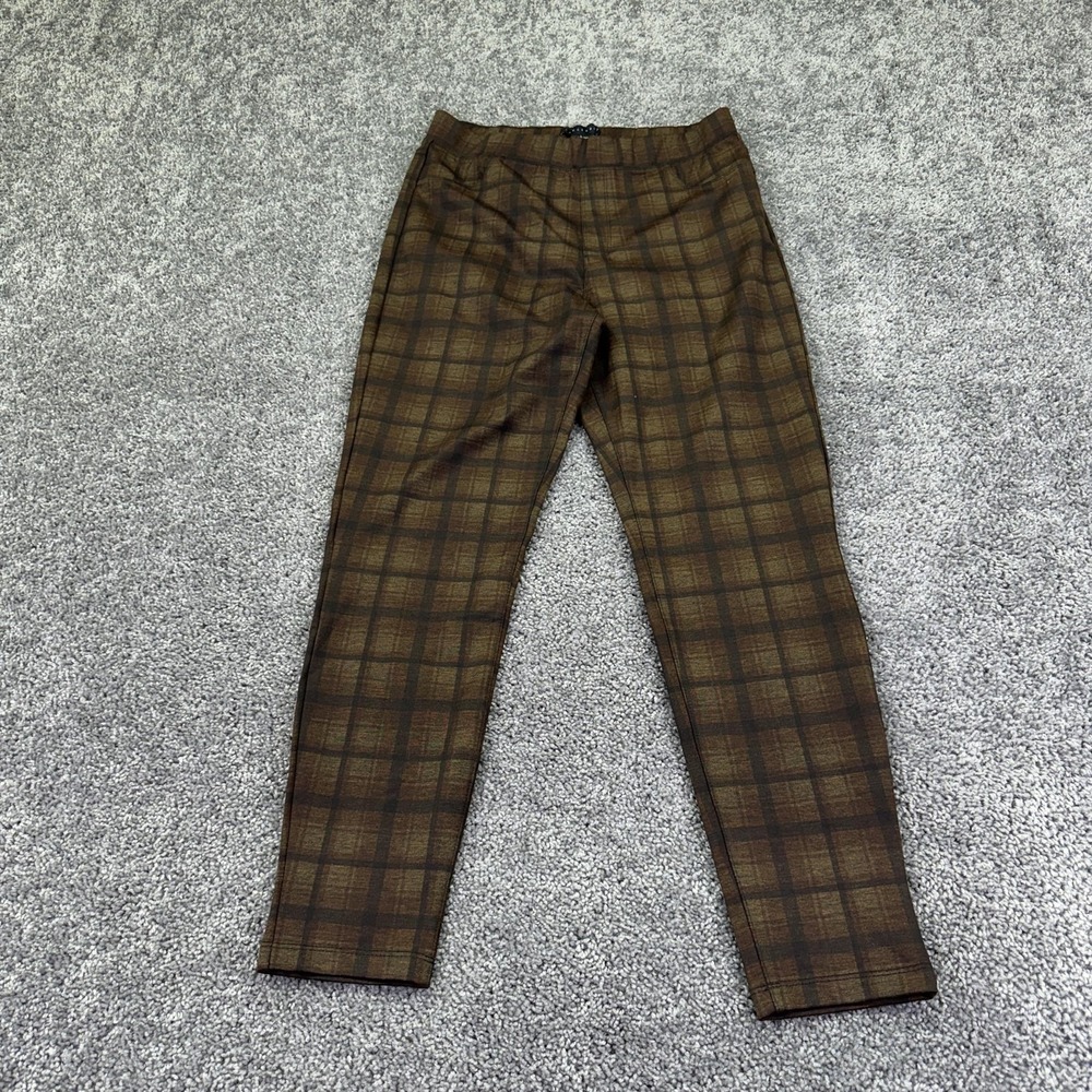 Sanctuary Pants Womens L Brown Plaid Ponte Skinny Pull On Stretch Casual Work
